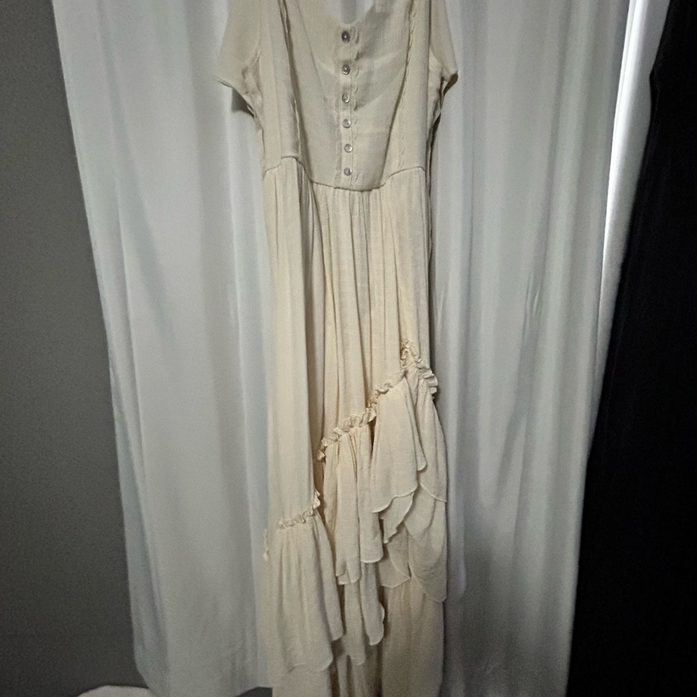 Joyfolie Cream Tiered Ruffled Maxi Dress